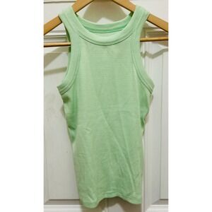 Loft Mint Green White Striped Ribbed Knit Tank Top Small Sleeveless Crew Neck